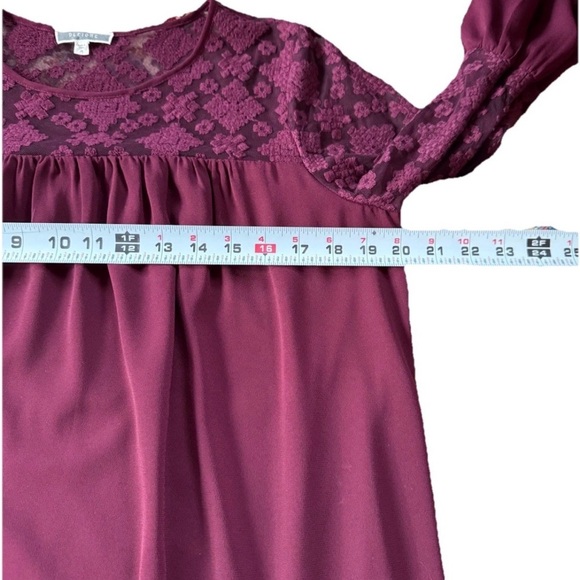 Pleione Burgundy Maroon Shift Dress Med Lace Bodice 3/4 Bell Sleeve Lined - Picture 5 of 9